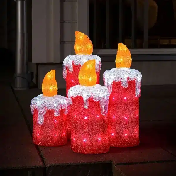 Four Christmas candles outdoor decoration set made from acrylic with 144 ice white LED lights