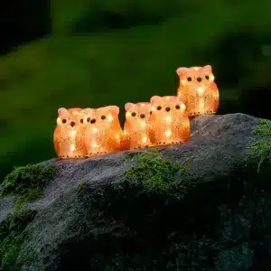 Acrylic owls family outdoor decoration set with 40 warm white LED lights