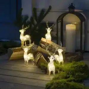Reindeer outdoor Christmas decoration set made from acrylic with 40 warm white LED lights