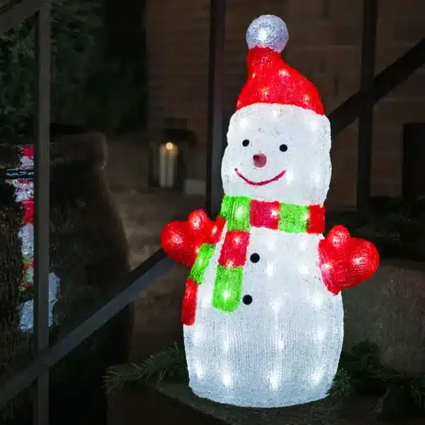 Snowman with scarf acrylic outdoor Christmas decoration 50cm tall made from acrylic with 88 ice white LEDs