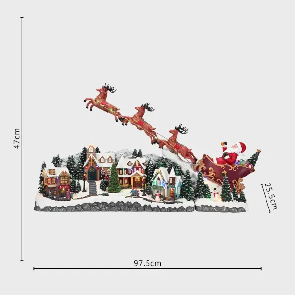Animated Christmas village scene with Santa on his sleigh dimensions
