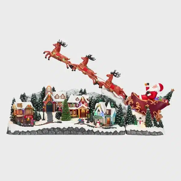 Animated musical Christmas village scene reindeer & sleigh table top decoration