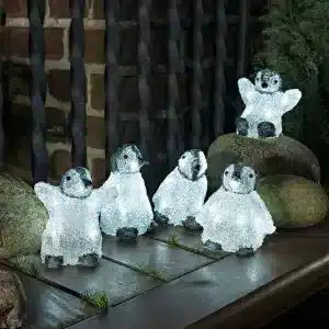 Acrylic baby penguins outdoor Christmas decoration set with 40 white LED lights