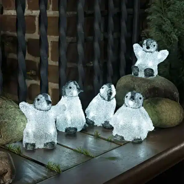 Acrylic baby penguins outdoor Christmas decoration set with 40 white LED lights