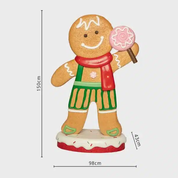 Battery operated LED large fibreglass gingerbread boy Christmas decoration dimensions