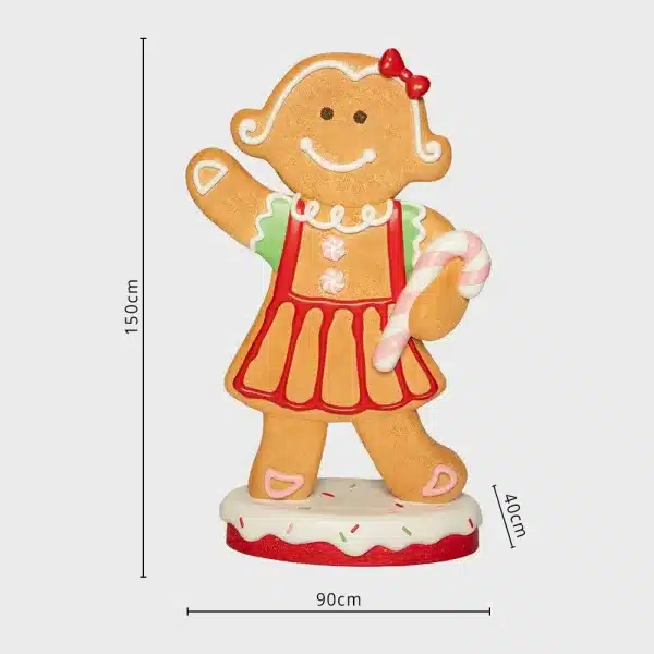 Battery operated LED large fibreglass gingerbread girl Christmas decoration dimensions