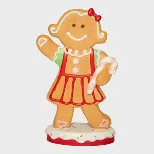 Battery operated LED large fibreglass gingerbread girl with candy cane Christmas decoration