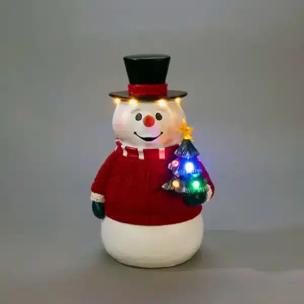 Battery operated snowman outdoor Christmas decoration illuminated view