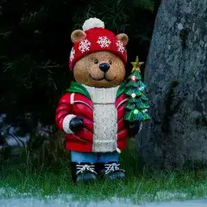 Battery operated illuminated teddy bear Christmas decoration for outdoor use