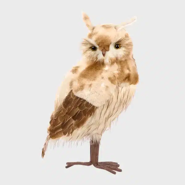 Brown furry owl indoor Christmas decoration with pointed ears 50cm tall