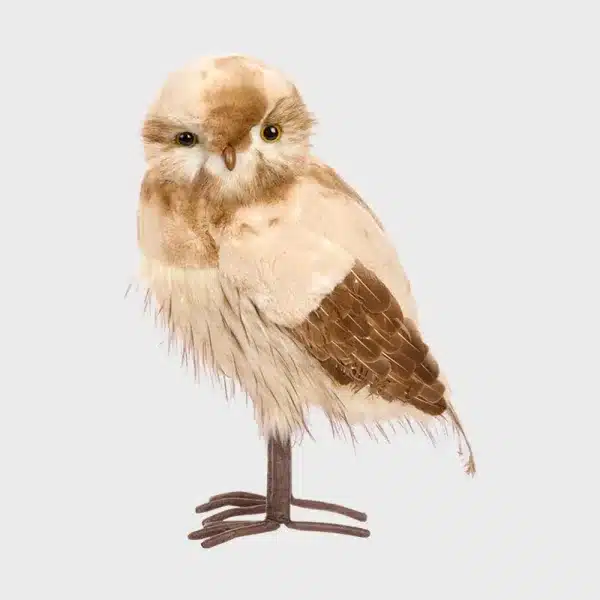 Brown furry owl indoor Christmas decoration smooth head 50cm tall