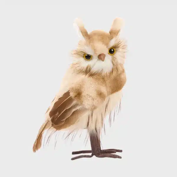 Brown furry owl indoor Christmas decoration with pointed ears 27cm tall