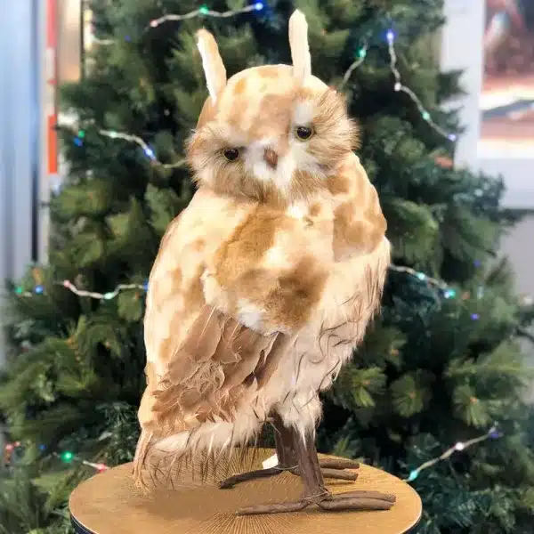 Furry owl in brown colour with pointed ears 50cm tall Christmas decoration product image