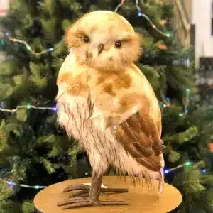 Furry owl in brown colour with smooth head design 50cm tall Christmas decoration product image