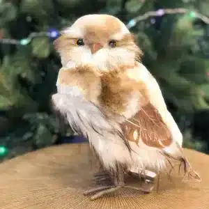 Furry owl in brown colour with smooth head design 27cm tall Christmas decoration product image