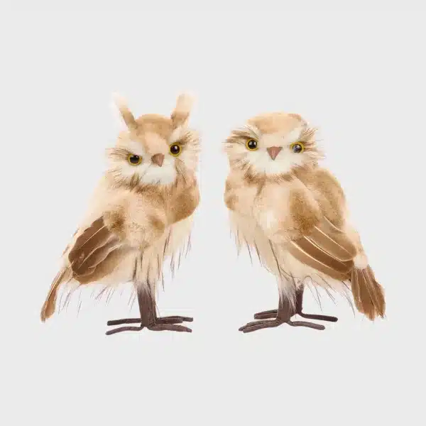 Brown furry owls Christmas decoration set 27cm tall home decoration