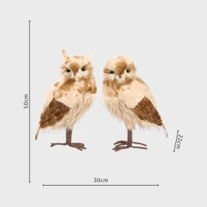 Brown furry owls Christmas decoration set 50cm dimensions