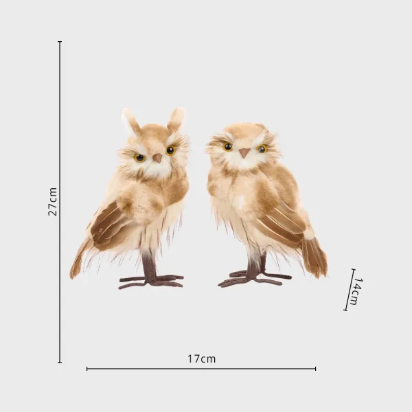 Brown furry owls Christmas decoration set 27cm dimensions