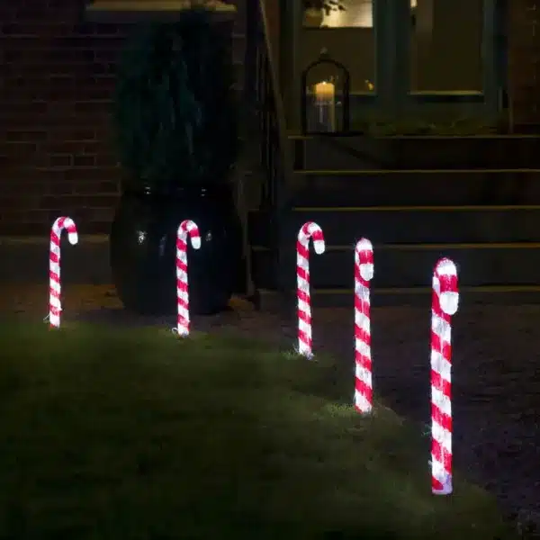 Candy sticks outdoor Christmas decoration set made from acrylic with 50 white LED lights