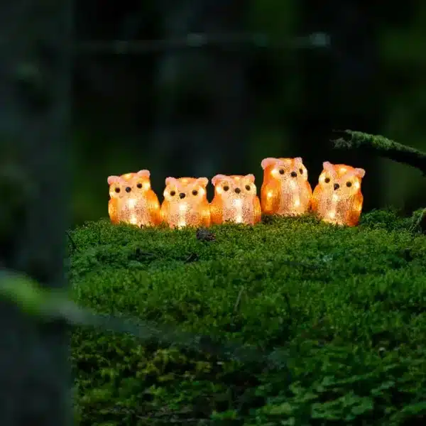 Acrylic owls family outdoor decoration set warm white lighting