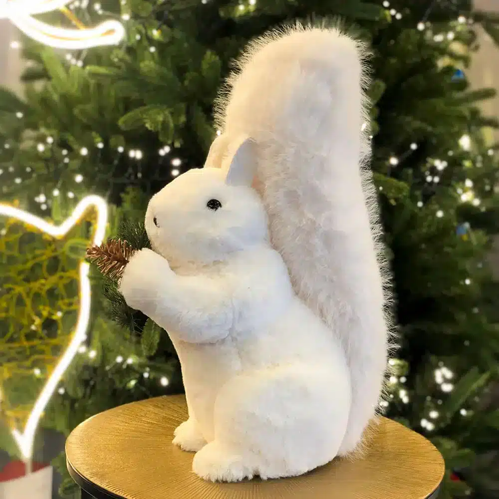 Fluffy-Squirrel-With-Pine-Cone-Indoor-Christmas-Decoration-44CM-Tall-Side-Angle Fluffy squirrel with pine cone indoor Christmas decoration 44cm tall side angle