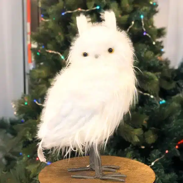 Furry long hair owl indoor Christmas decoration with pointed ears design product image