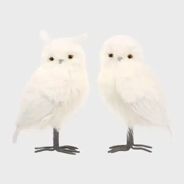 Furry long hair owls Christmas decoration set table top feature