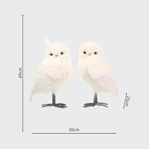 Furry long hair owls Christmas decoration set table top feature dimensions