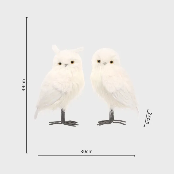 Furry long hair owls Christmas decoration set table top feature dimensions