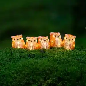 Acrylic owls family outdoor decoration set with 40 warm white lights