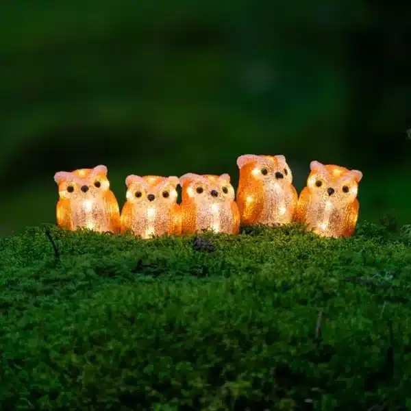 Acrylic owls family outdoor decoration set with 40 warm white lights