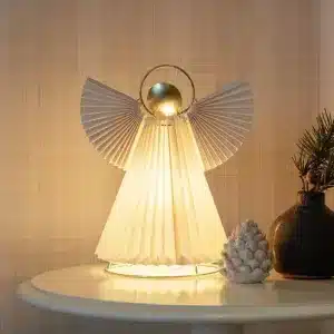 Paper angel Christmas table top decoration 26cm tall in brass finish