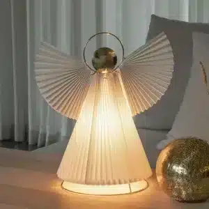 Paper angel Christmas table top decoration 36cm tall in brass finish
