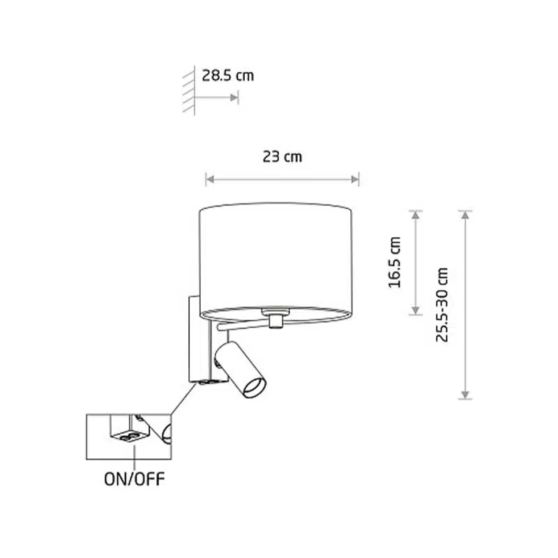Beige-fabric-wall-light-with-adjustable-reading-spotlight-dimensions Beige fabric wall light with adjustable reading spotlight dimensions