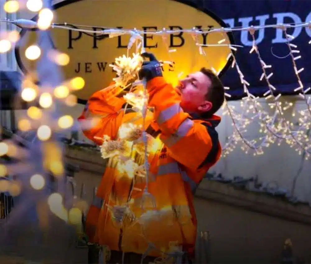 Commercial Christmas lighting project for a hotel