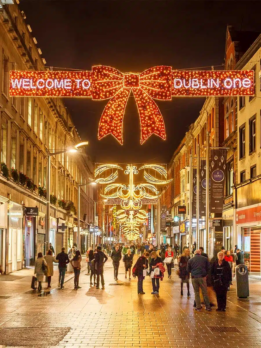 Commercial Christmas lighting and decorations in a city centre
