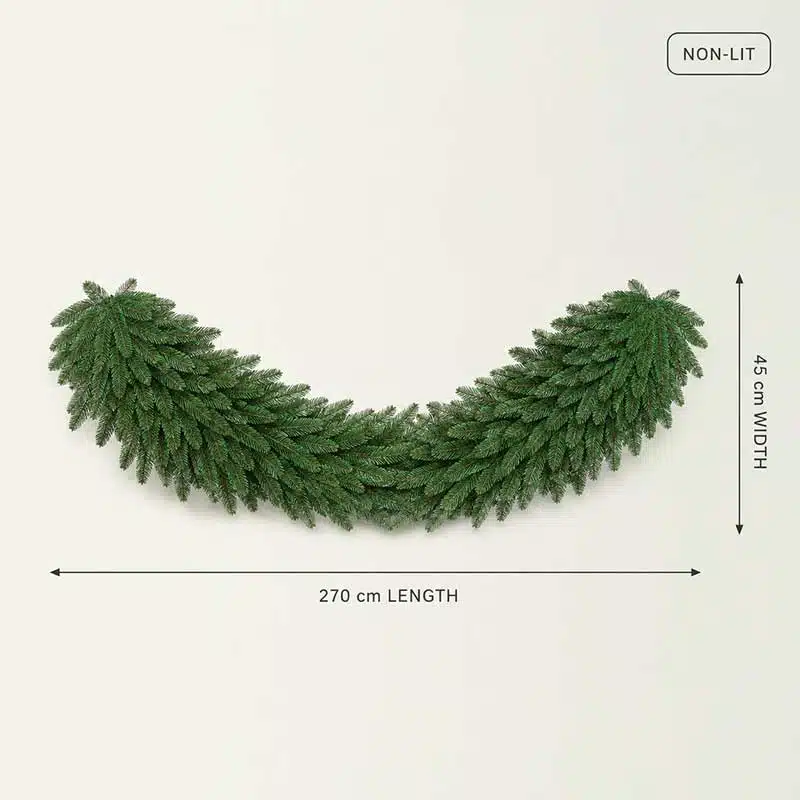 2.7m-Evergreen-Non-Lit-Christmas-Garland-Dimensions 2.7m non-lit evergreen Christmas garland dimensions