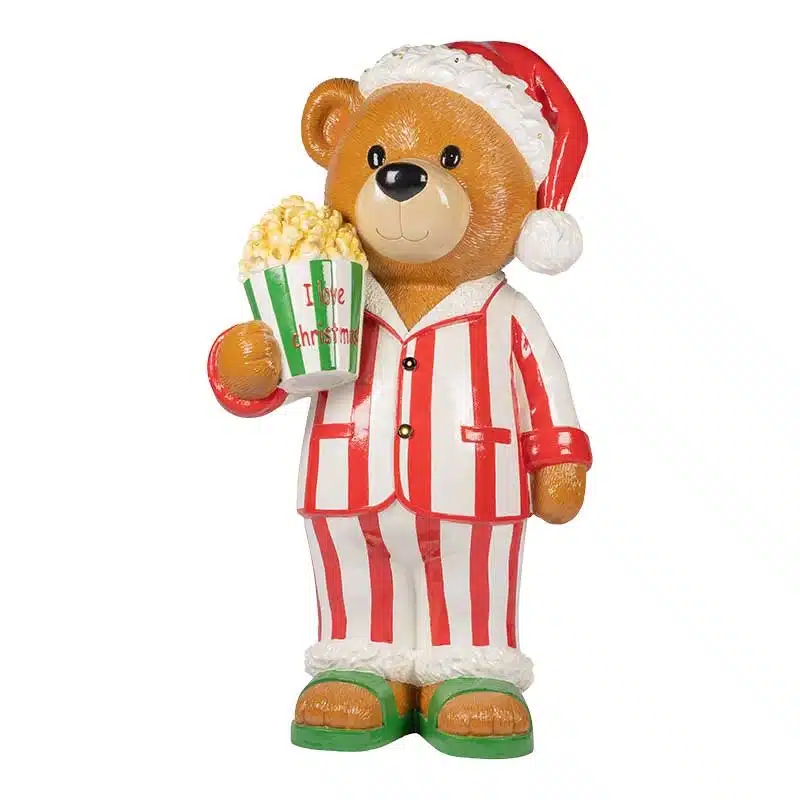 LED-Christmas-Bear-with-Popcorn-Decoration-Product-Image Standing Christmas bear holding a colourful popcorn tub