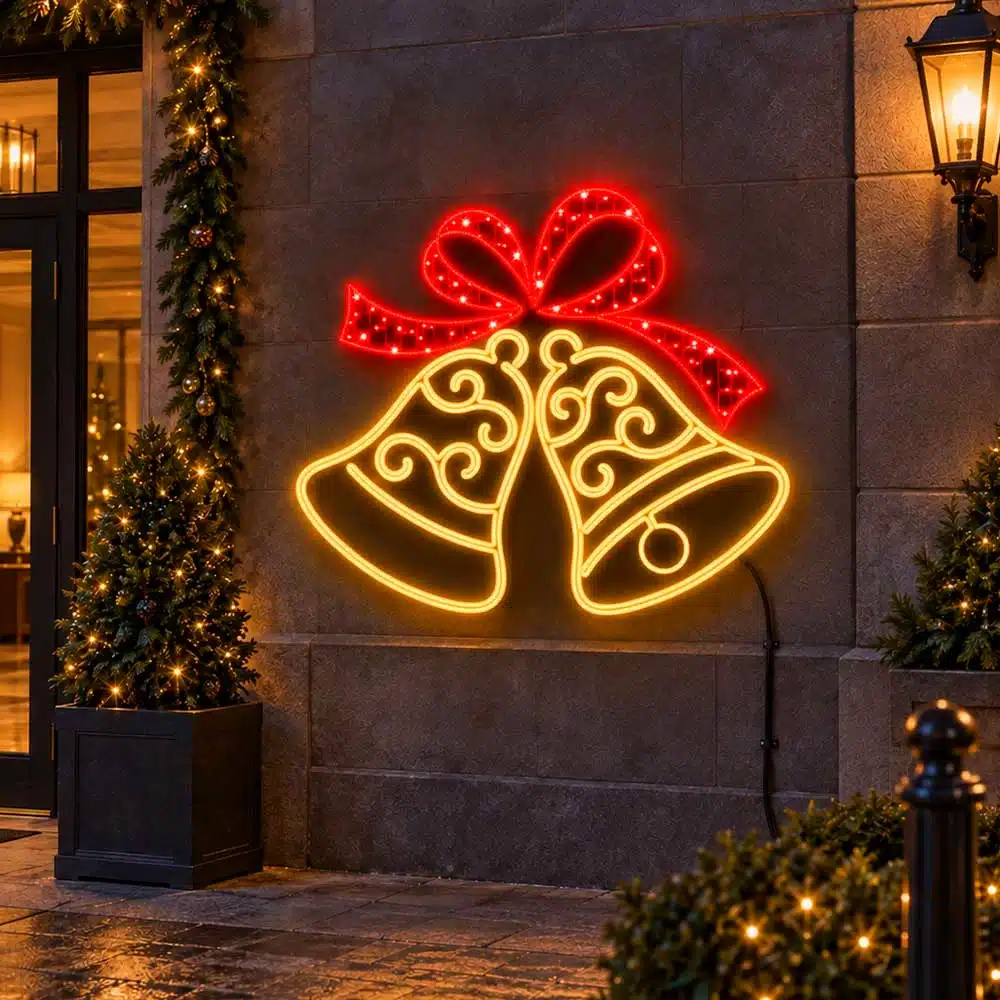 Bells-with-ribbon-2D-Christmas-decoration-large-feature-wall-display Bells with ribbon 2D Christmas decoration large feature wall display