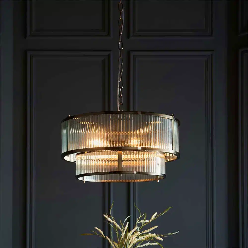 Endon-110944-Ridgeton-5-Light-Tiered-Antique-Brass-Pendant-Light-Close-View Endon 110944 Ridgeton 5 light tiered antique brass pendant light close view
