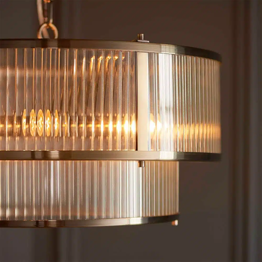 Endon-110944-Ridgeton-5-Light-Tiered-Antique-Brass-Pendant-Light-Ribbed-Glass-Detailing Endon 110944 Ridgeton 5 light tiered antique brass pendant light ribbed glass detailing