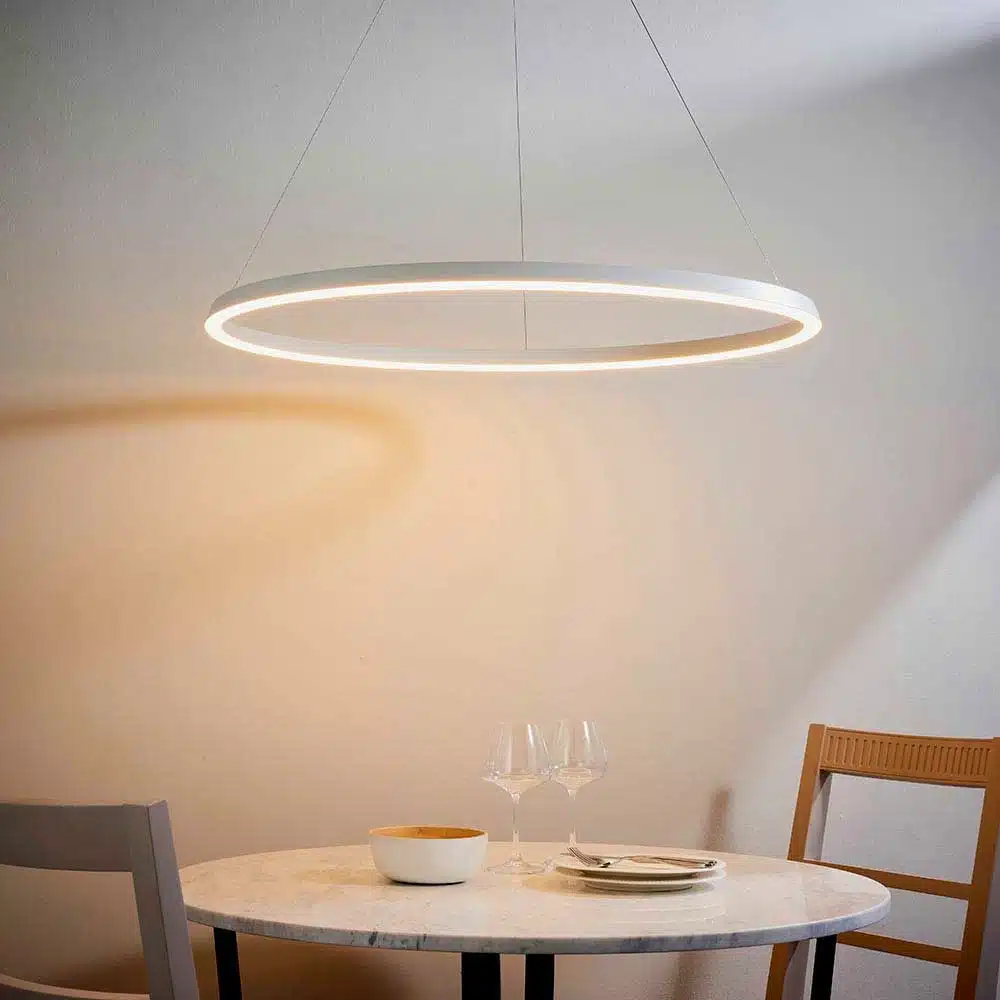 Endon-80629-Staten-Matt-White-LED-Pendant-Light-Above-Dining-Table Endon 80629 Staten matt white LED pendant light above dining table