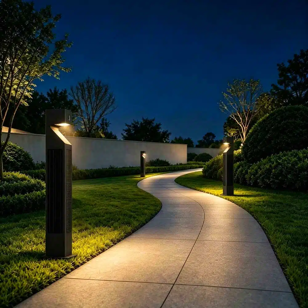 Woodpecker-CUBE-180-Solar-LED-Bollard-Lights-Outside-View Woodpecker Cube 180 solar LED bollard light outside view